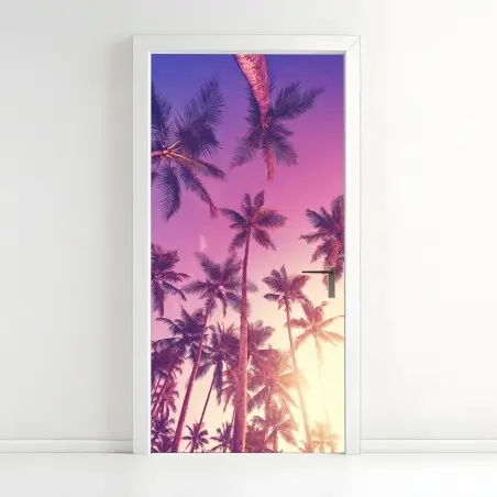 Pegatina para puerta paraíso de palmeras al atardecer – Pixers®