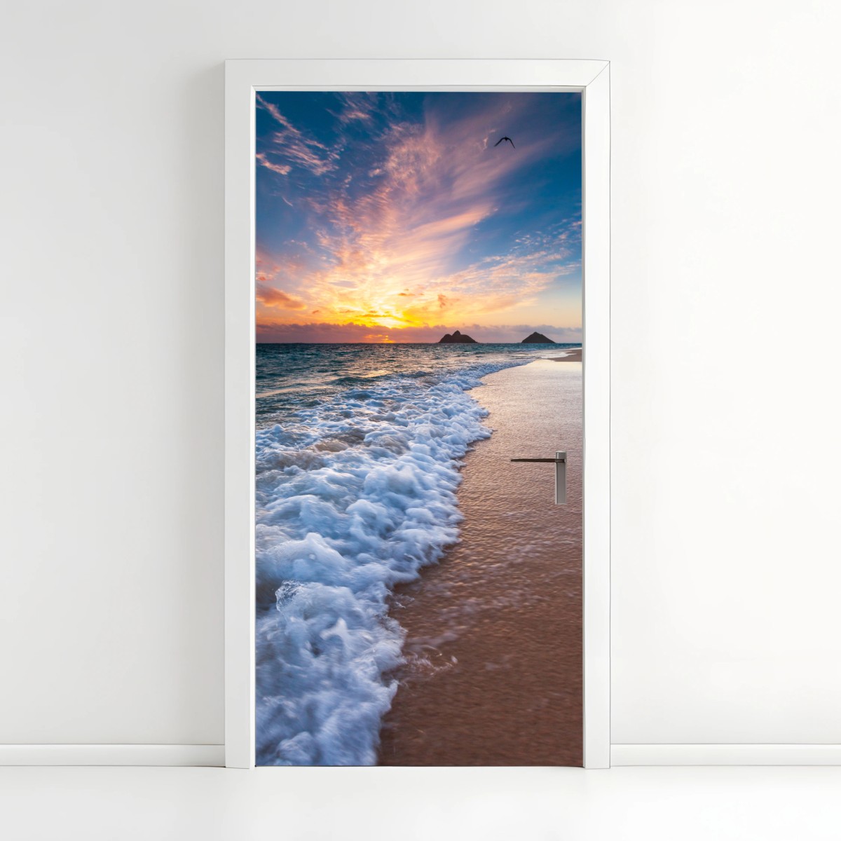 Pegatina para puerta amanecer sereno en la costa – Pixers®