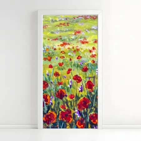 Pegatina para puerta prado de amapolas en estilo impresionista – Pixers®