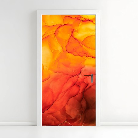 Pegatina para puerta llama líquida: paisaje abstracto en tonos cálidos – Pixers®