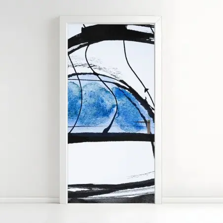 Pegatina para puerta abstracción oceánica en azul y negro – Pixers®