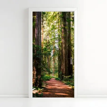 Pegatina para puerta sendero entre majestuosas secuoyas – Pixers®