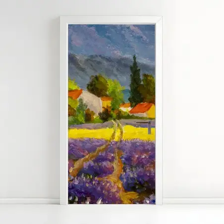 Pegatina para puerta atardecer en la campiña de lavanda – Pixers®