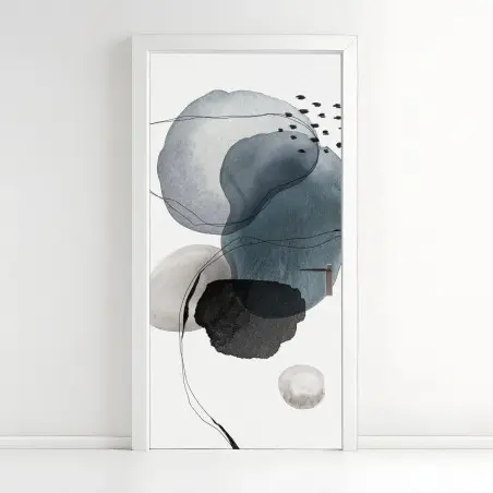 Pegatina para puerta círculos acuarelados en tonos azules y grises – Pixers®