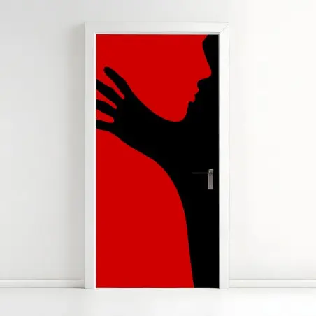 Pegatina para puerta silueta íntima en rojo y negro – Pixers®