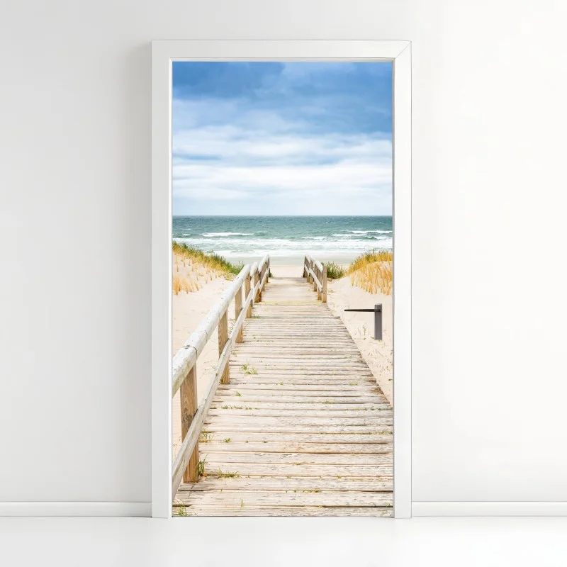Pegatina para puerta pasarela de madera hacia la playa de Sylt