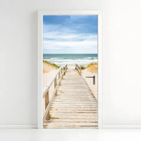 Pegatina para puerta pasarela de madera hacia la playa de Sylt – Pixers®