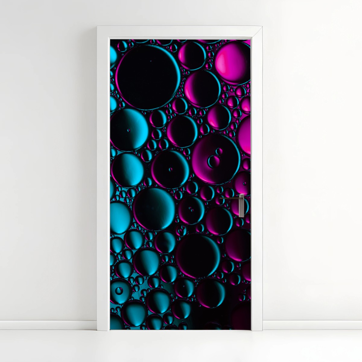 Pegatina para puerta composición abstracta de burbujas en turquesa y magenta – Pixers®