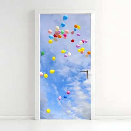 Pegatina para puerta lluvia de globos sobre cielo azul – Pixers®