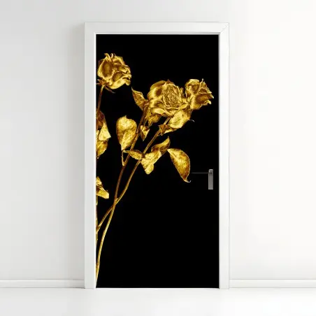 Pegatina para puerta rosas doradas sobre fondo negro – Pixers®