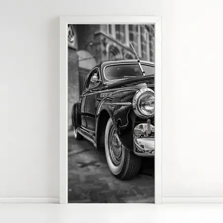 Pegatina para puerta coche clásico en blanco y negro en primer plano – Pixers®