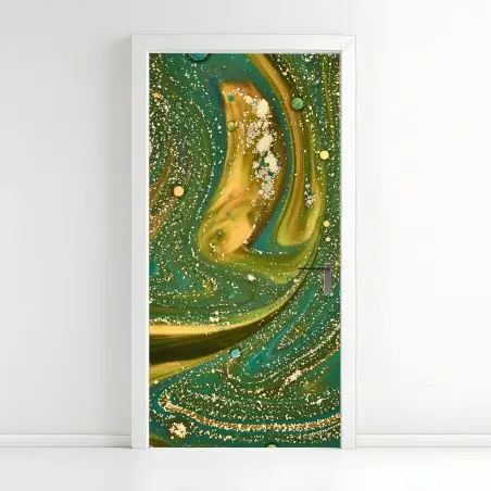 Pegatina para puerta paisaje fluido verde y dorado con textura iridiscente – Pixers®