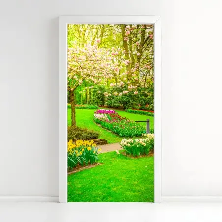 Pegatina para puerta jardín primaveral en flor – Pixers®