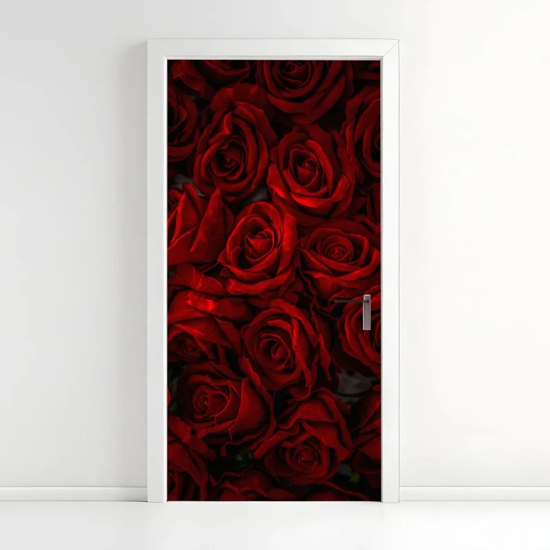 Pegatina para puerta mosaico de rosas rojas intensas