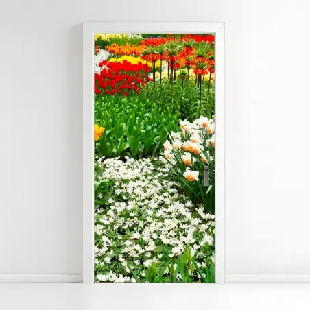 Pegatina para puerta explosión de color primaveral en el jardín – Pixers®