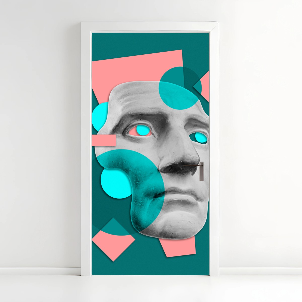 Pegatina para puerta rostro clásico en estilo pop geométrico – Pixers®