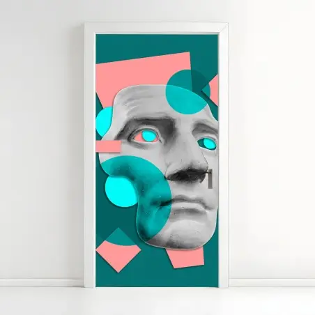 Pegatina para puerta rostro clásico en estilo pop geométrico – Pixers®