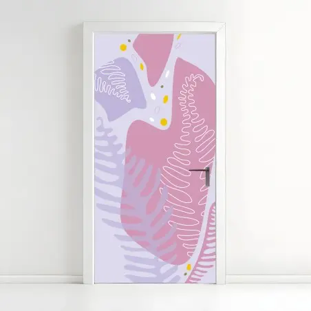Pegatina para puerta composición botánica en tonos pastel – Pixers®