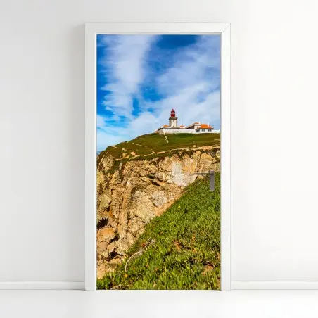 Pegatina para puerta faro en Cabo da Roca sobre los acantilados – Pixers®