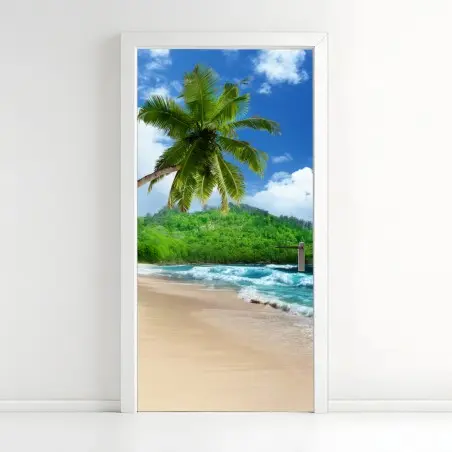 Pegatina para puerta playa tropical de Mahé, Seychelles – Pixers®