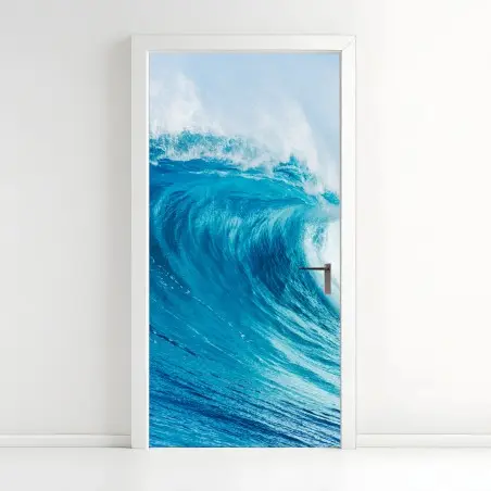 Pegatina para puerta ola oceánica azul en movimiento – Pixers®