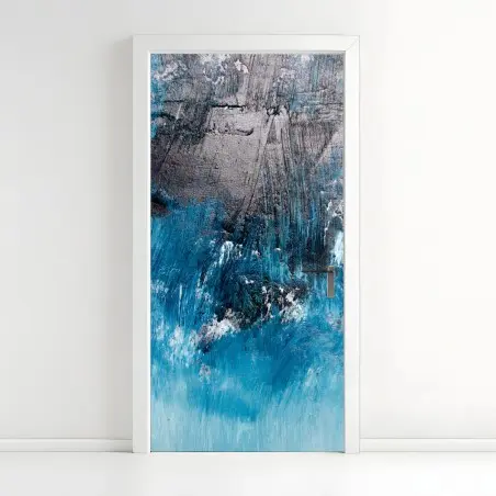 Pegatina para puerta escena oceánica abstracta en tonos azules – Pixers®