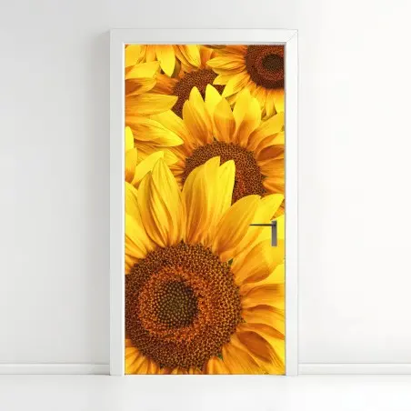 Pegatina para puerta explosión de girasoles vibrantes – Pixers®
