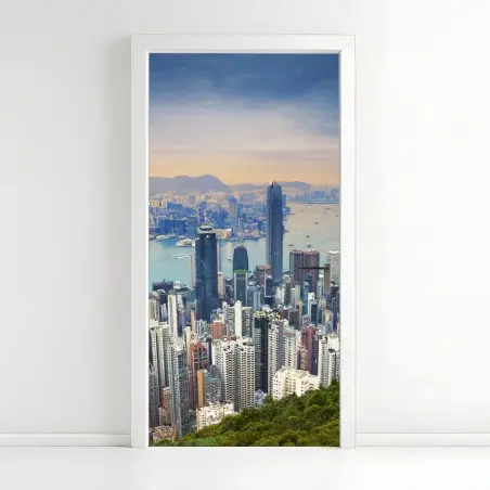 Pegatina para puerta panorámica de Hong Kong al atardecer – Pixers®