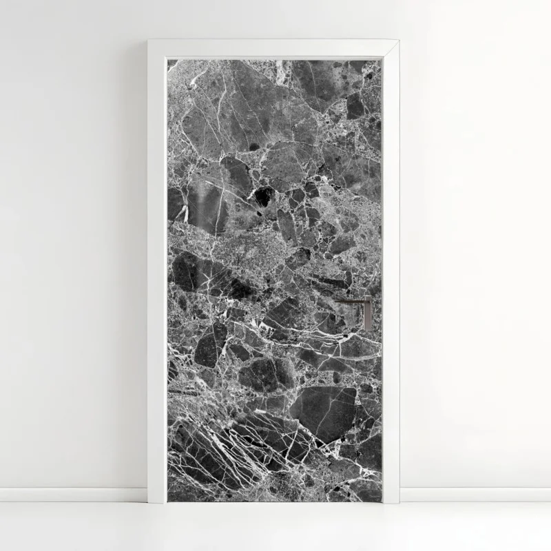Pegatina para puerta textura de mármol en blanco y negro