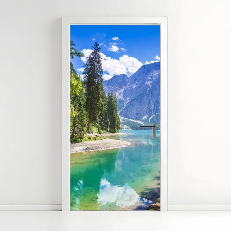 Pegatina para puerta serenidad alpina en Lago di Braies
