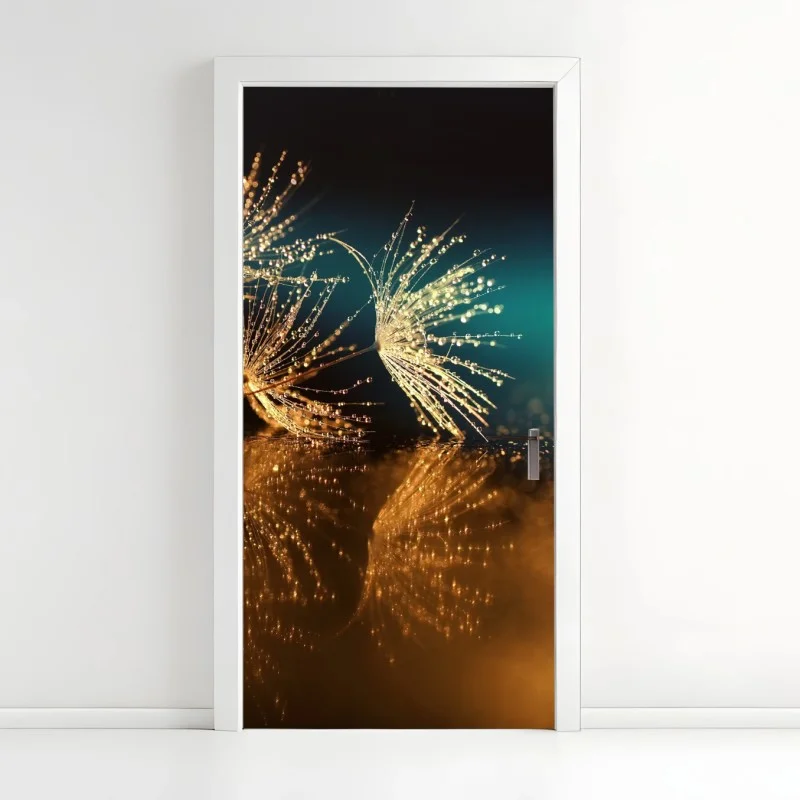 Pegatina para puerta reflejo dorado de semillas de diente de león