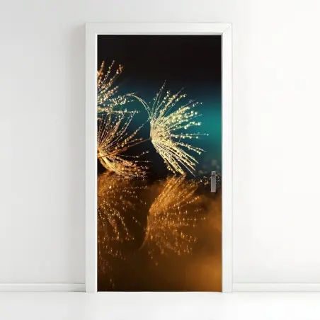 Pegatina para puerta reflejo dorado de semillas de diente de león – Pixers®