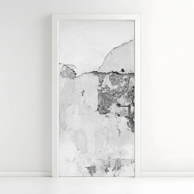 Pegatina para puerta textura de pared desgastada en blanco y negro