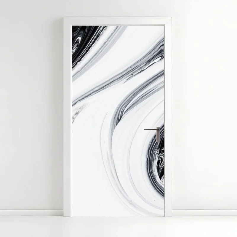 Pegatina para puerta flujo marmóreo en blanco y negro