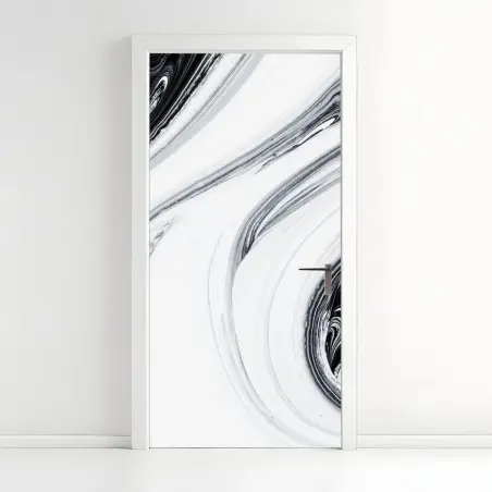 Pegatina para puerta flujo marmóreo en blanco y negro – Pixers®