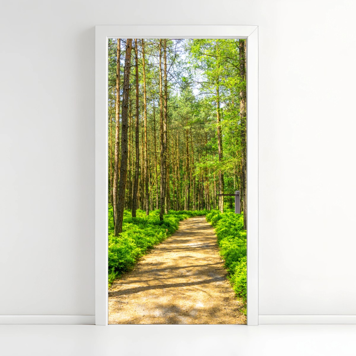 Pegatina para puerta sendero sereno entre pinos – Pixers®