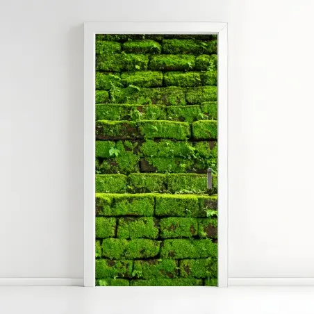 Pegatina para puerta muro verde cubierto de musgo rústico – Pixers®