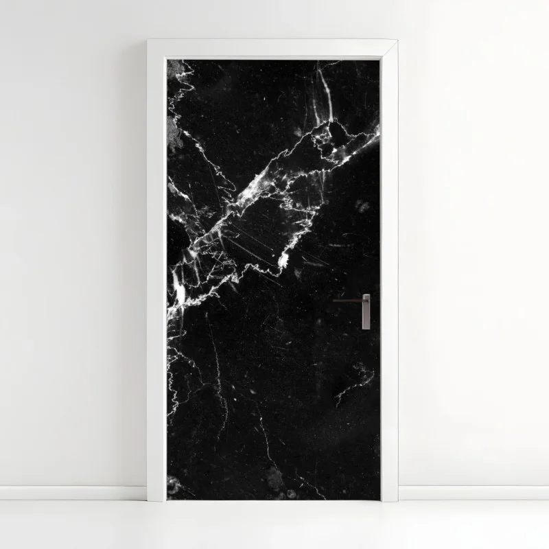 Pegatina para puerta textura de mármol negro con vetas blancas