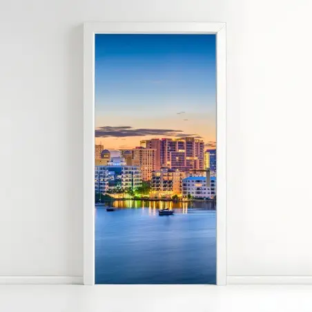 Pegatina para puerta amanecer sobre la bahía de Sarasota – Pixers®