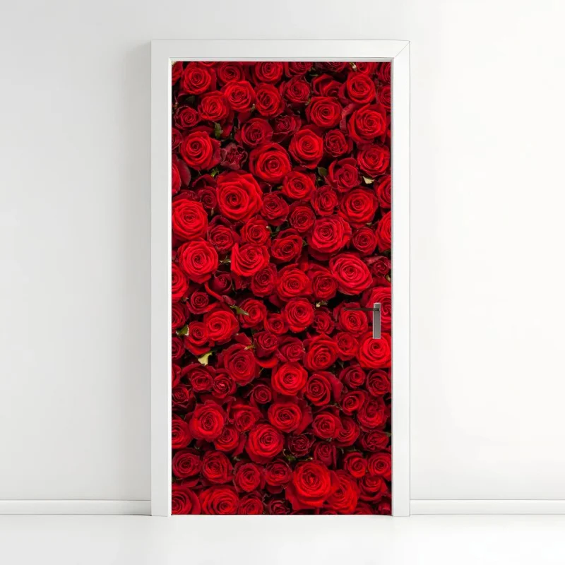 Pegatina para puerta tapiz de rosas rojas