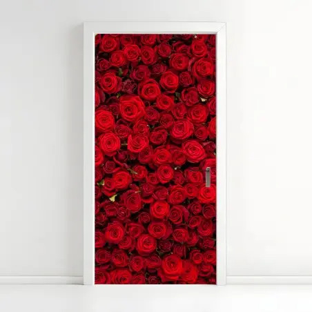 Pegatina para puerta tapiz de rosas rojas – Pixers®