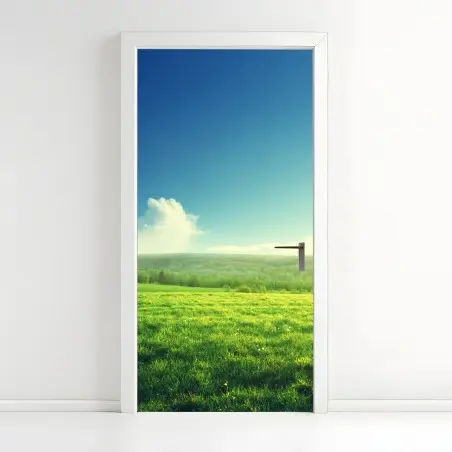 Pegatina para puerta pradera al atardecer: paisaje sereno de primavera – Pixers®