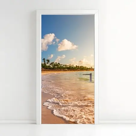 Pegatina para puerta puesta de sol tropical con palmeras – Pixers®