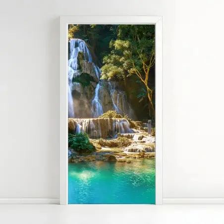 Pegatina para puerta oasis de cascadas y agua turquesa – Pixers®