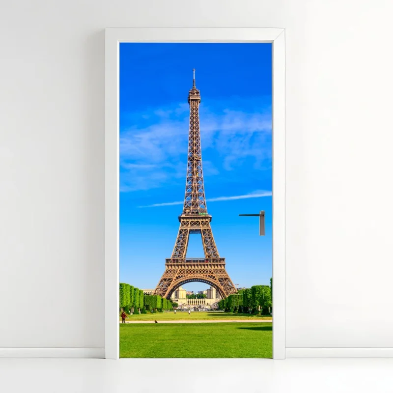 Pegatina para puerta vistas icónicas de la Torre Eiffel desde el Champ de Mars