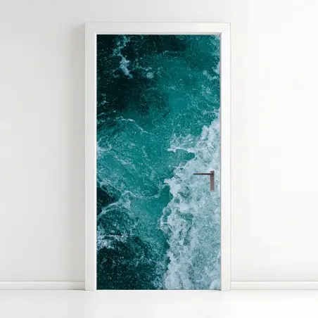 Pegatina para puerta abstracción oceánica turquesa – Pixers®