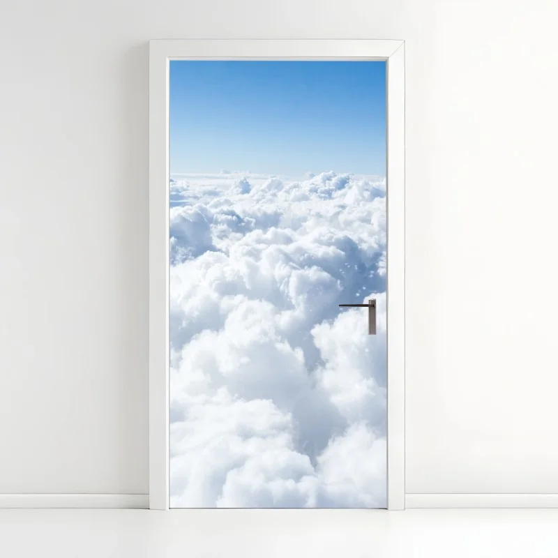 Pegatina para puerta nubes esponjosas sobre el horizonte