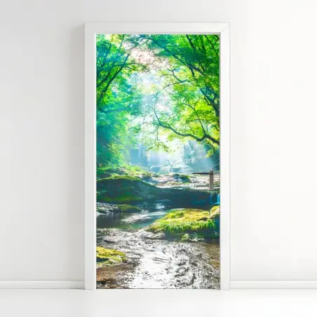 Pegatina para puerta bosque luminoso junto al río – Pixers®