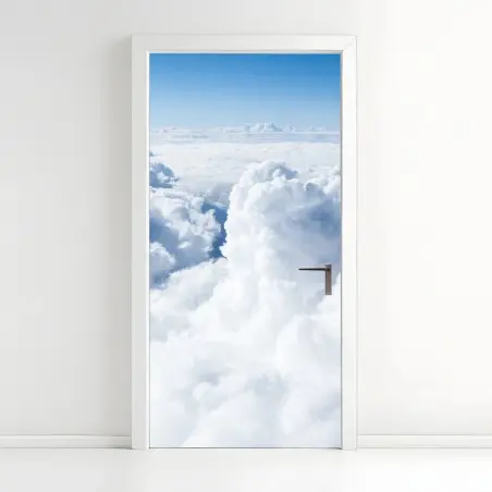 Pegatina para puerta nubes esponjosas sobre el cielo azul – Pixers®