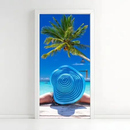 Pegatina para puerta relax tropical en playa turquesa – Pixers®